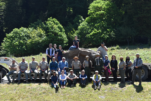 Unveiling of the new panel, attended by staff of CDPR, NPS, and SRL in addition to history scholars and tribal leadership from the Yurok Indigenous community. (California State Parks)