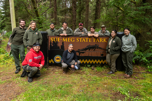 Sign indicating renaming of Sue-meg State Park. (California State Parks)