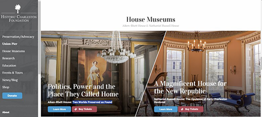 Screenshot of Aiken-Rhett House and Nathaniel Russell House (taken on August 28, 2023). (Historic Charleston Foundation)