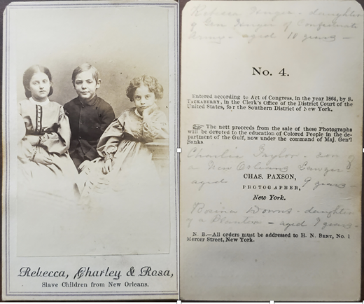 Charles Paxson, Rebecca, Charley and Rosa, Slave Children from New Orleans, 1864, cdv. (Courtesy of author’s personal collection)