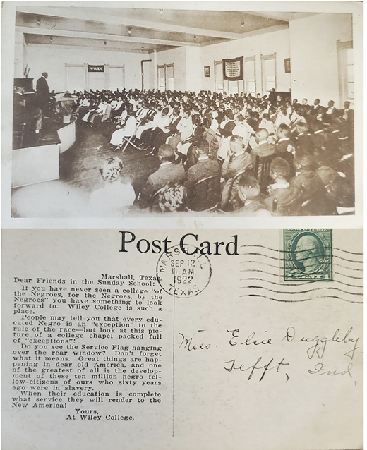 Wiley College administrators turned to RPPCs for soliciting donations for their educational efforts. For this campaign, they combined interior classroom settings with crafted specific messages in a direct mailing to potential consumer-philanthropists. (Courtesy of author’s personal collection)