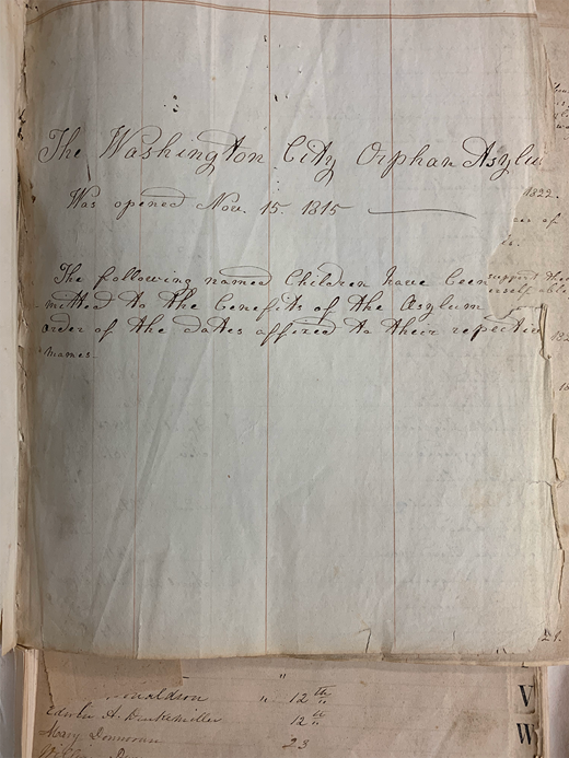 List of Admittances to the Washington City Orphan Asylum, Hillcrest Children’s Center Papers. (Photograph by author)