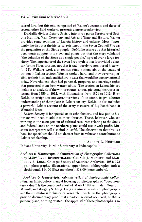 First page of Review: <italic>Archives &amp; Manuscripts: Administration of Photographic Collections</italic>, by Mary Lynn Ritzenthaler, Gerald J. Munoff, and Margery S. Long